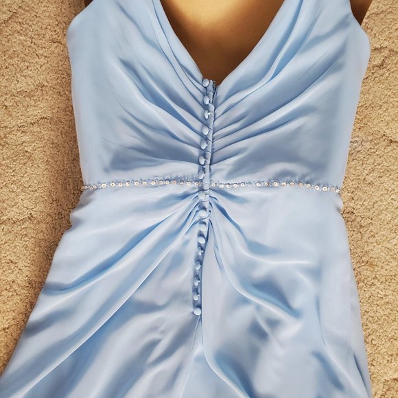 Alfred Angelo Chiffon Light Blue Bridesmaid or Grad Dress with Sequin Belt Sz 8 - Picture 6 of 9